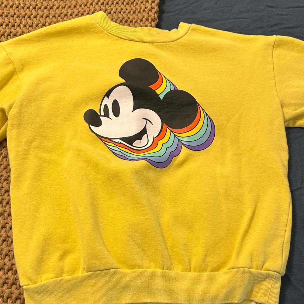 Vibrant Yellow Adult Sweatshirt with Mickey Mouse Design